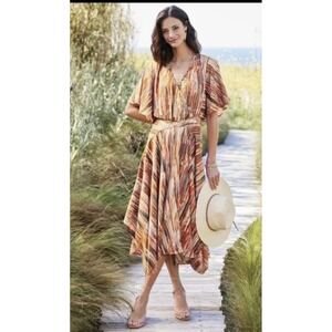 Soft Surroundings Womens Cyra Midi  Dress Painted‎ Stripe Wrap Top Lightweight M